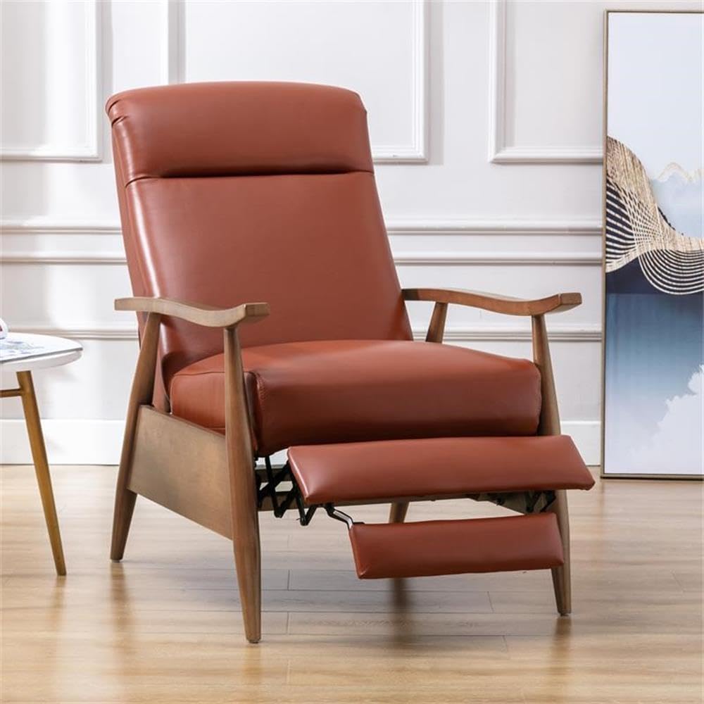 Comfort Pointe Fairview Caramel Top Grain Leather Chestnut Wood Arm Push Back Recliner