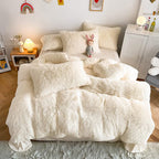 chovy Faux Fur Plush Milky White Comforter Sets King - Ultra Soft Shaggy Flannel Velvet Fluffy Fuzzy 3PC Bedding Set (Comforter 