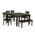 East West Furniture PFLY6-CAP-W 6 Piece Dining Set Contains a Square Dining Room Table with Butterfly Leaf and 4 Kitchen Chairs with a Bench, 54x54 Inch, Cappuccino