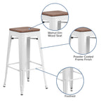 Flash Furniture Lily 30" High Backless White Metal Barstool with Square Wood Seat