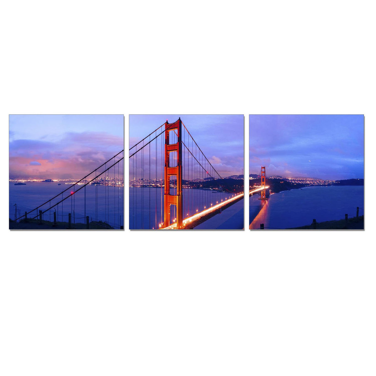 Furinno Senik Golden Gate 3 Panel Medium Density Framed Photography Triptych Print, 72&quot; X 24&quot;