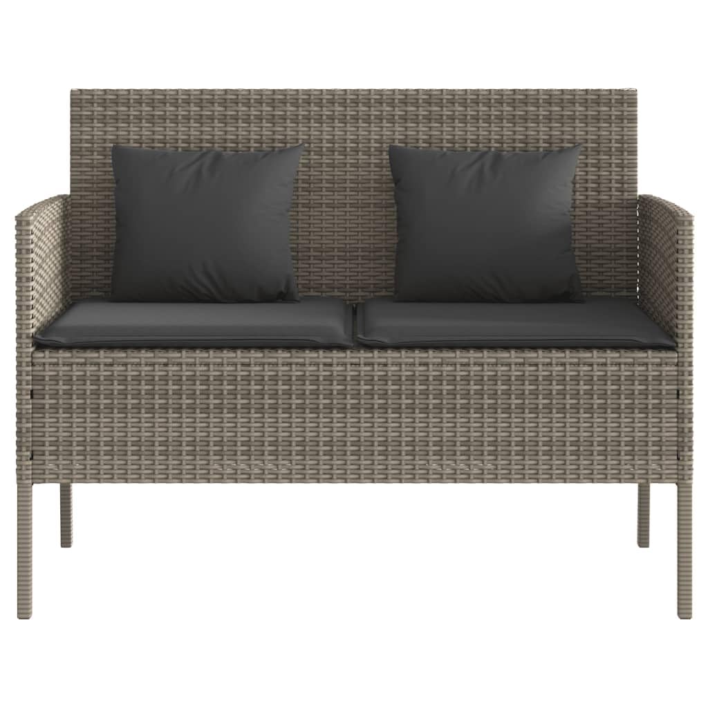 vidaXL Outdoor Loveseat Bench with Storage and Cushions - Gray Poly Rattan Patio Bench, Comfortable Dual Seating for Garden, Deck, Waterproof