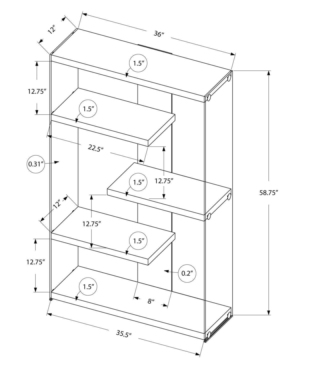 Monarch Specialties I Tempered Glass Bookcase, 60&quot;, Glossy White