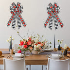 Threetols Large Valentine'S Day Wreath Bows, Black White Buffalo Plaid Bows Wreath For Front Door Red Glitter Heart Decoration B