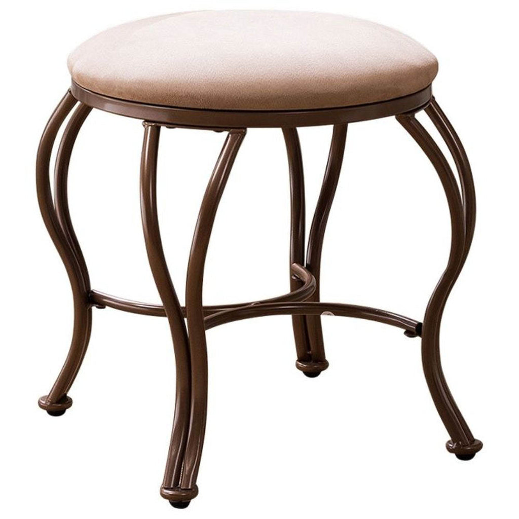 Pilaster Designs Transitional Namon Vanity Makeup Dressing Stool with Gold Metal Wavy Legs & Brown Upholstered Microfiber Seat