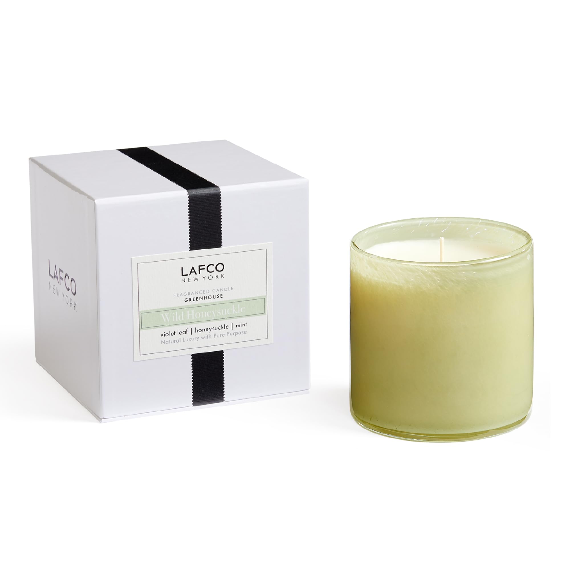 LAFCO New York Signature Candle, Wild Honeysuckle - 15.5 oz - 90-Hour Burn Time - Reusable, Hand Blown Glass Vessel - Made in Th