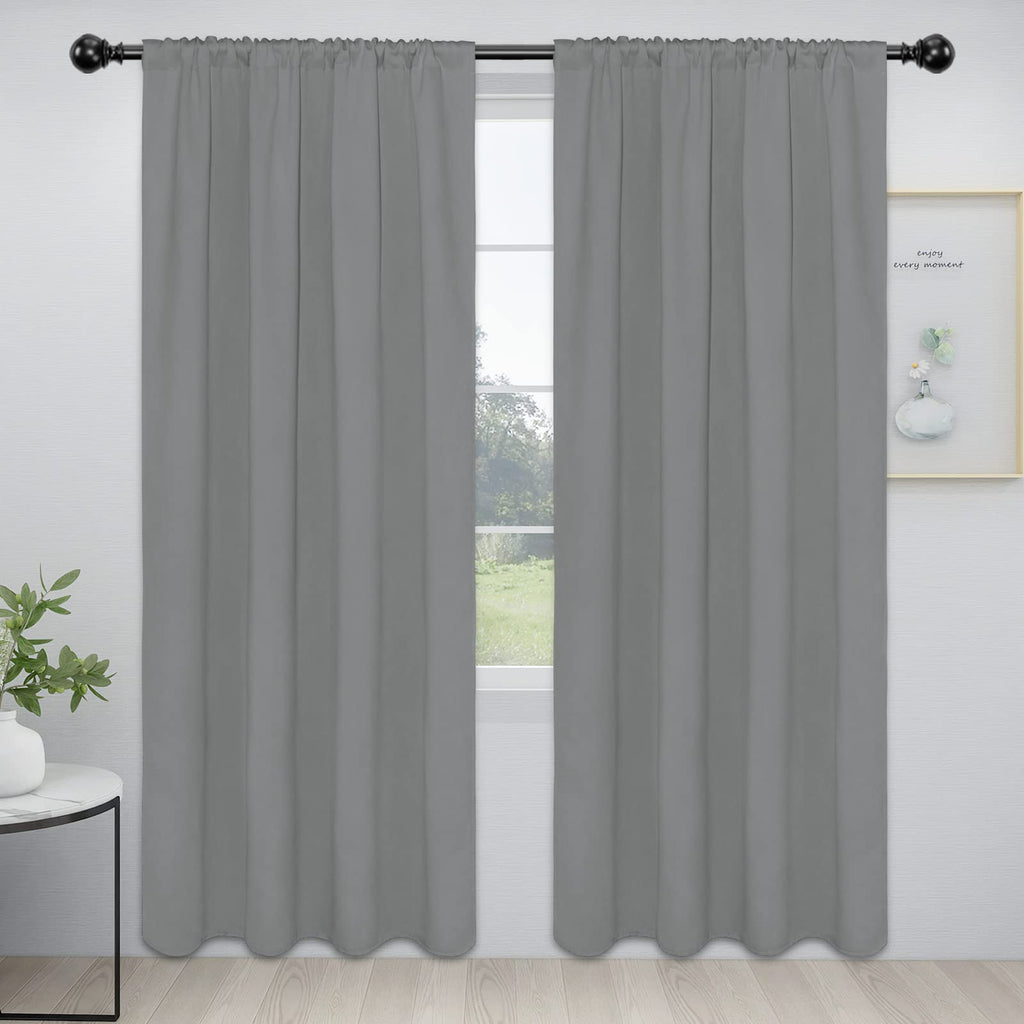 Easy-Going Rod Pocket Blackout Curtains For Bedroom, Room Darkening Window Curtains For Living Room, Thermal Insulated Noise Reduction Solid Window Drapes, 2 Panels(52X84 In, Light Gray)
