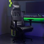 vidaXL Massage Gaming Chair for Adult, Reclining Computer Chair with Footrest and Headrest, Height Adjustable Office Chair with 360°-Swivel Castors, Black Faux Leather