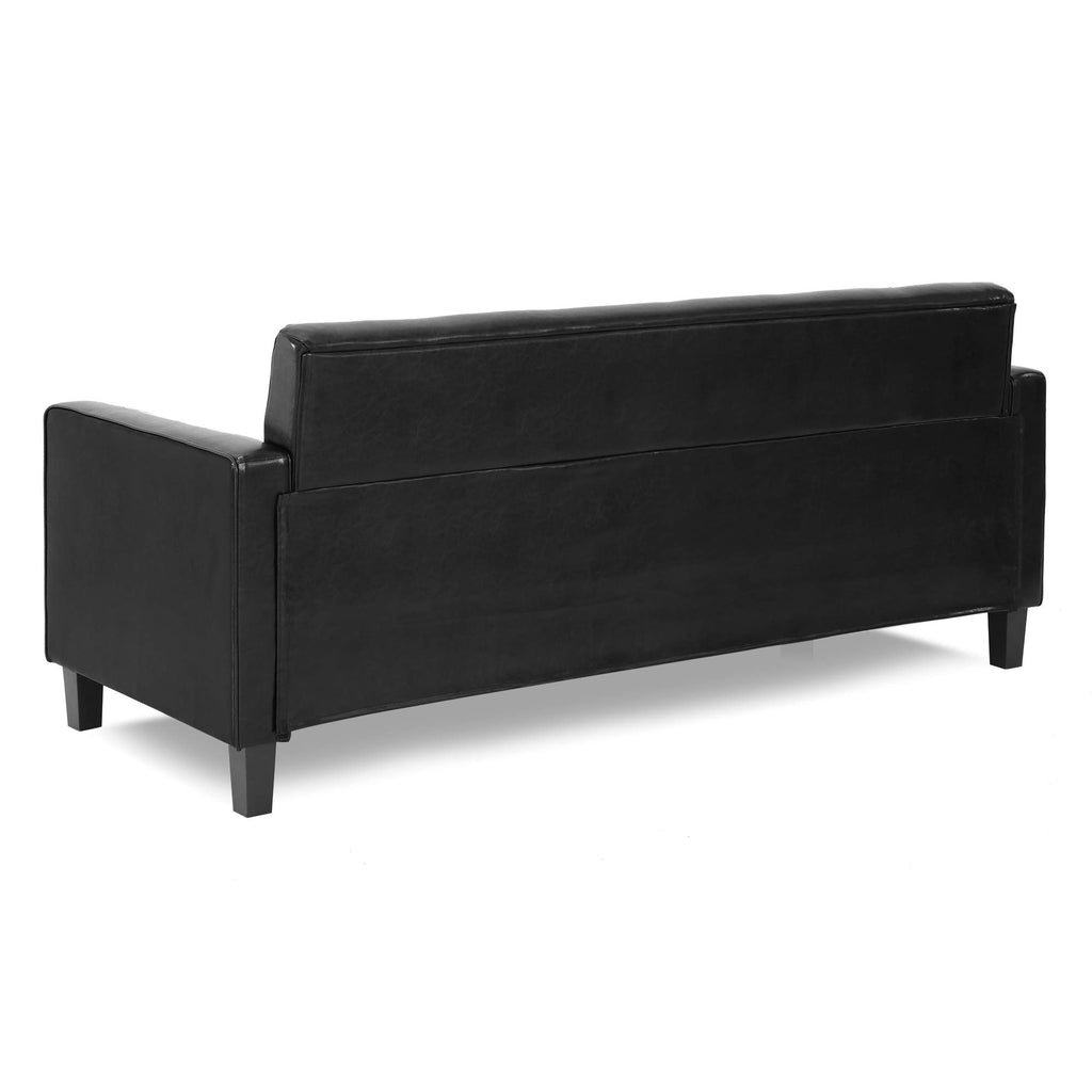 Furinno Brive Contemporary Tufted Faux Leather 3-Seater Sofa Couch For Living Room, Black Faux Leather