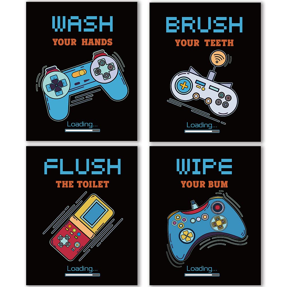 IIILUYOT Gaming Posters for Bathroom, Teen Boys Bathroom Nursery Decorations, Gamer Wall Art Decor Gifts for Gamer Boys Brother 