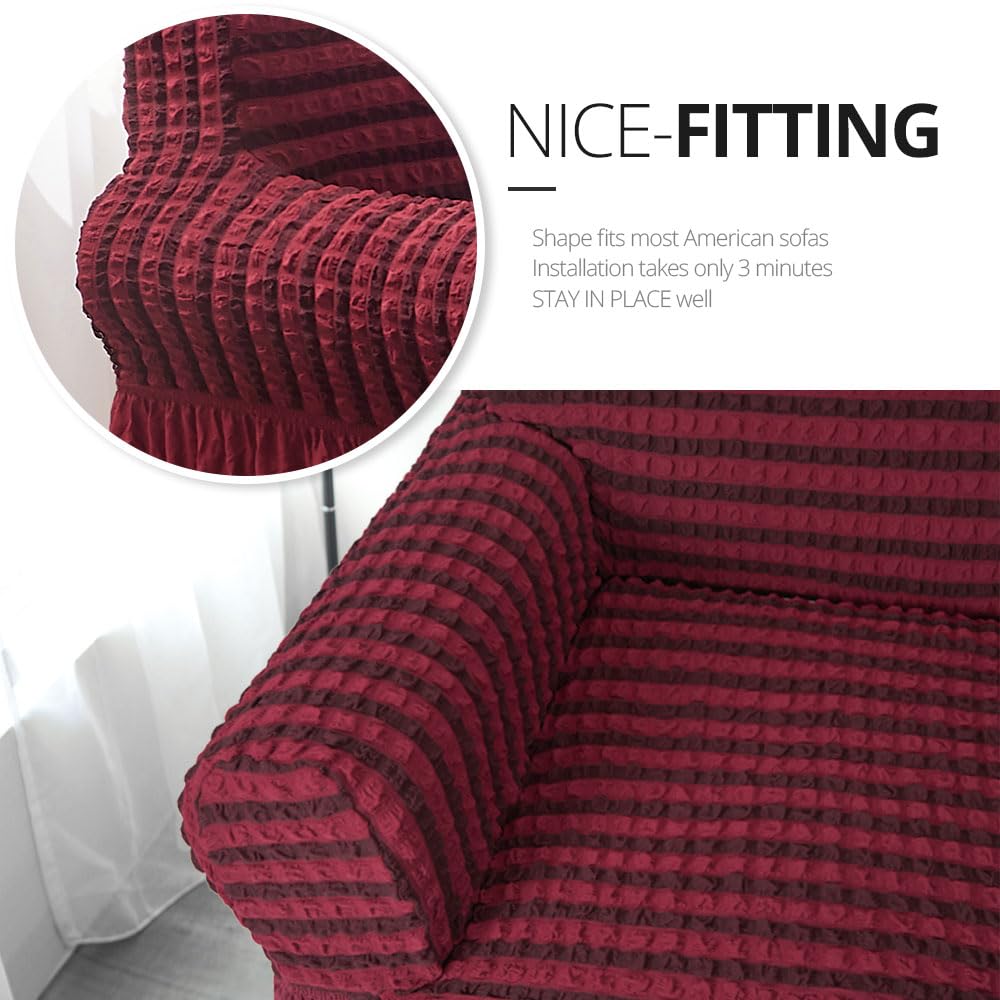 Niceec Armchair Slipcover Red Armchair Covers 1 Piece Easy Fitted Sofa Couch Cover Universal High Stretchable Durable Furniture Protector With Skirt Country Style (1 Seater Double Red)