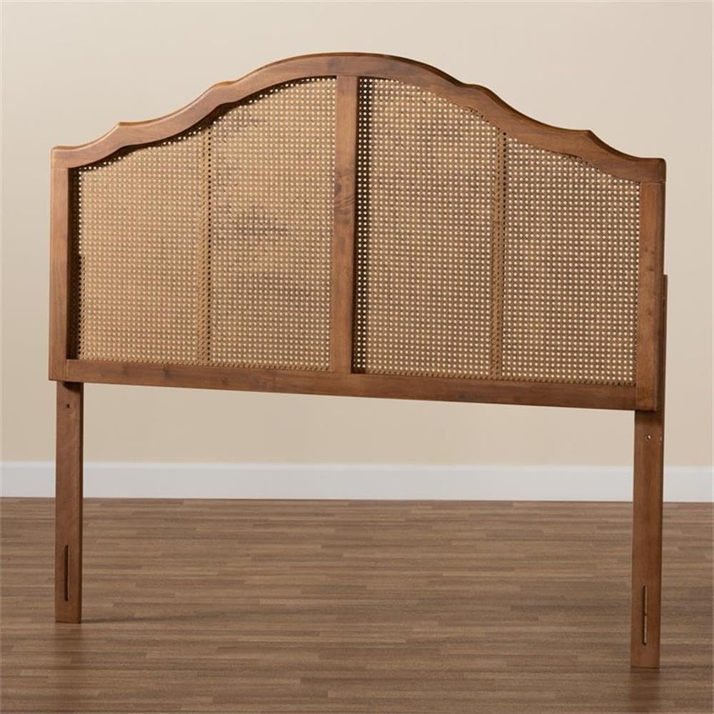 Baxton Studio Iris Vintage Classic and Traditional Ash Walnut Finished Wood and Synthetic Rattan King Size Arched Headboard