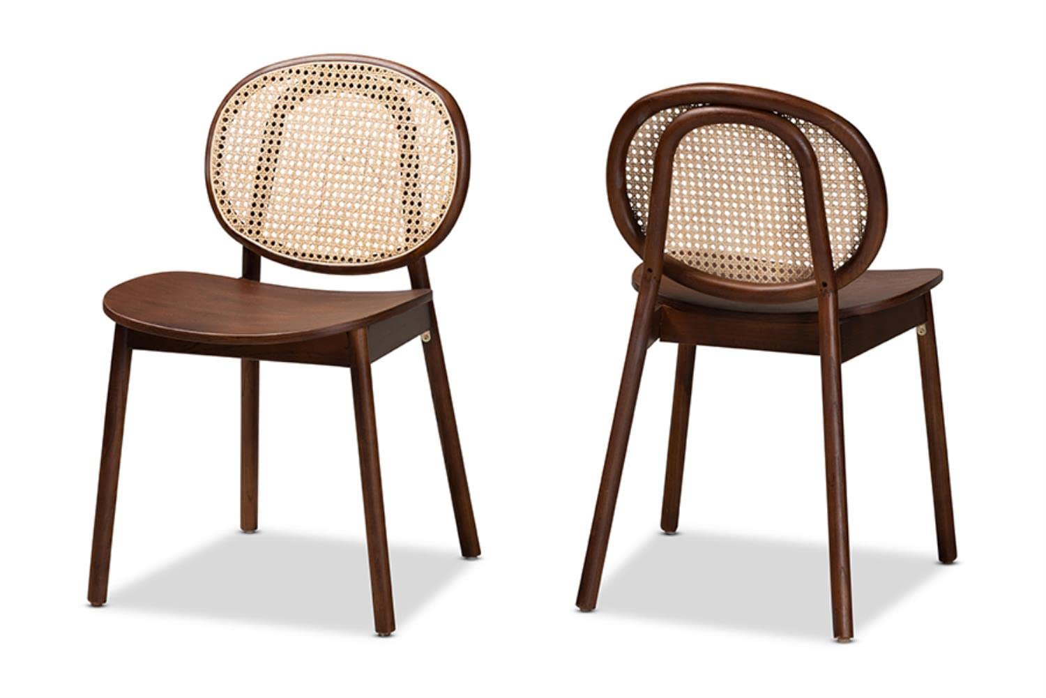 Baxton Studio Halen Brown and Brown Wood Finished 2-Piece Cane Dining Chair Set