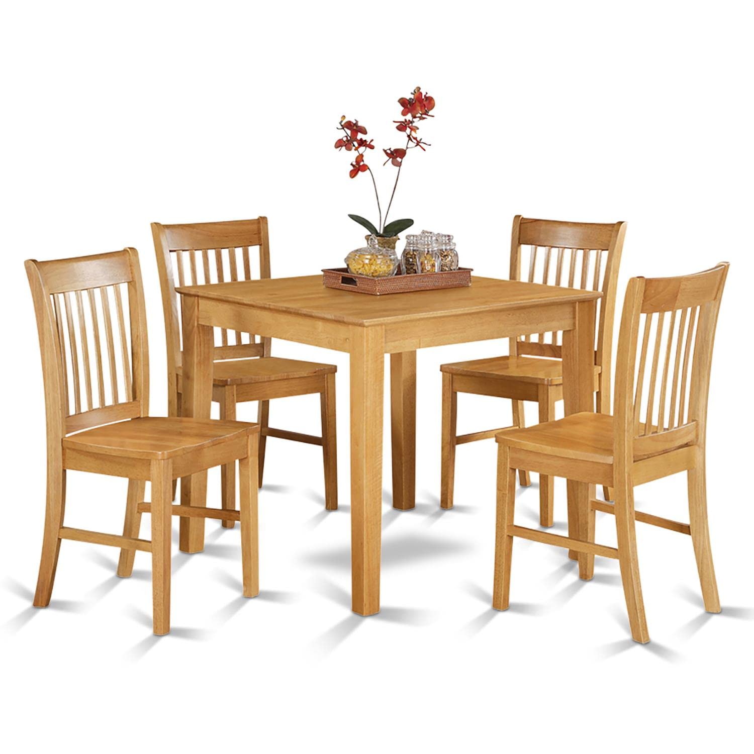 East West Furniture Oxford 5 Piece Room Set Includes a Square Kitchen Table and 4 Dining Chairs, 36x36 Inch, OXNO5-OAK-W