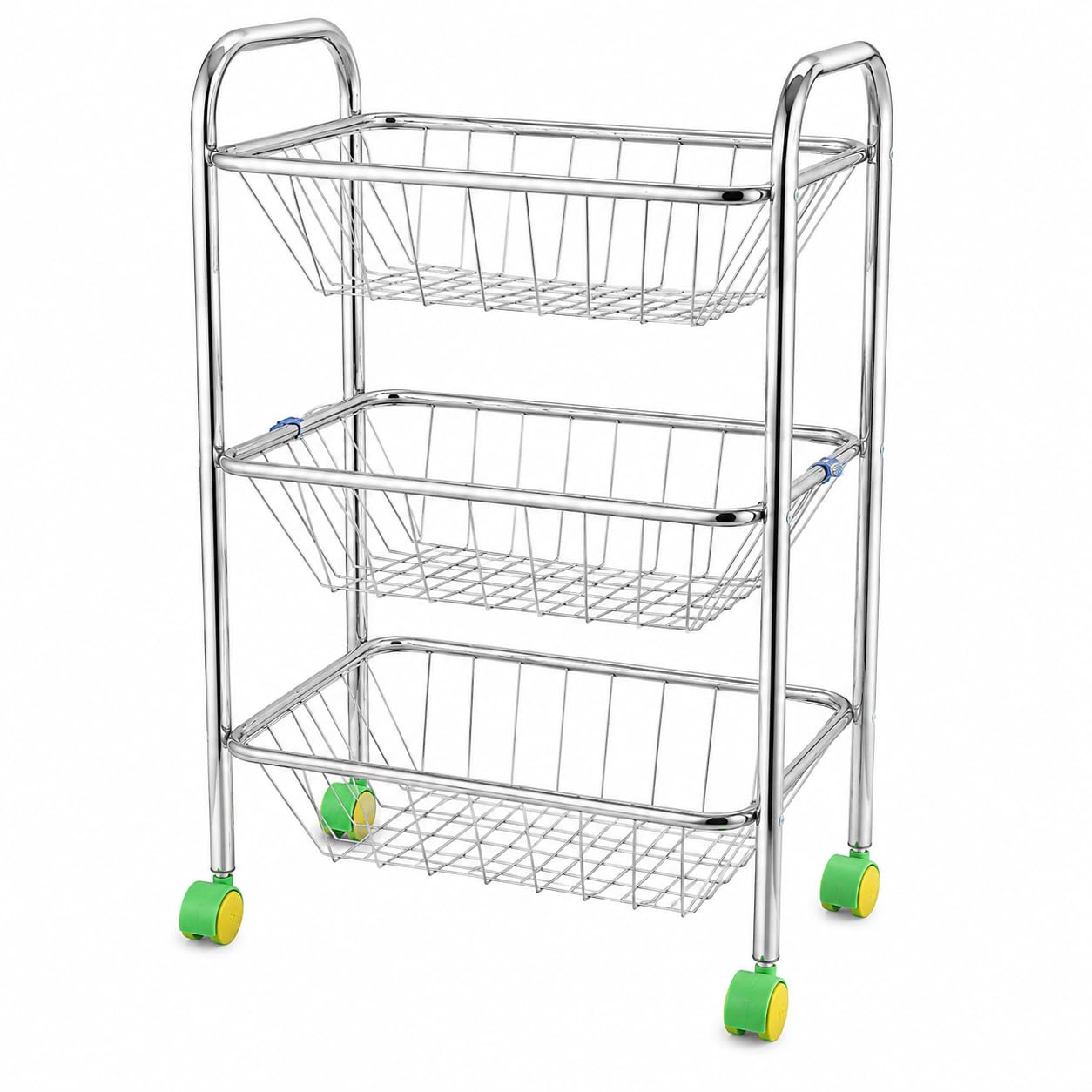 Homepic Stainless Steel 3 Tier Kitchen Trolley For Fruits & Vegetables, Rust Resistant Storage Rack With Wheels, Perforated Bask