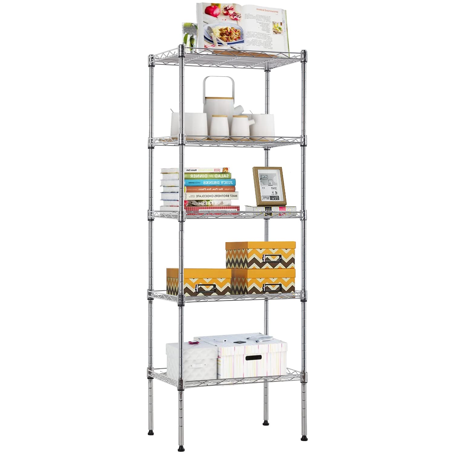 Adjustable Nsf-Certified Metal Shelf Wire Shelving Unit Storage For Small Places Restaurant Garage Pantry Kitchen Garage Rack (Chrome, 16.7L×11.8W×47.6H)