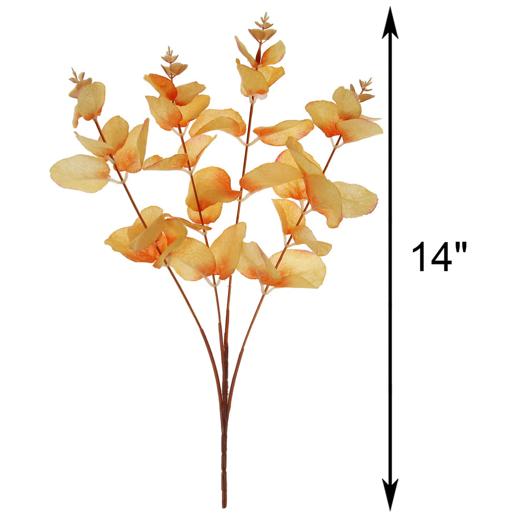 Tinsow Artificial Eucalyptus Stems Orange Real Touch Leaf Branches Faux Eucalyptuses Fall Centerpiece Halloween Thanksgiving Har
