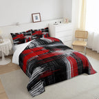 Feelyou Red Black And Grey Comforter Geometric Artistic Smear Comforter Set Abstract Graffiti Art Bedding Set Contemporary Moder