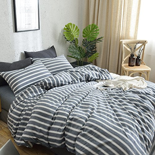 F.Y.Dreams 100% Washed Cotton Duvet Cover For Weighted Blanket 48X72 Inches With 8 Ties, Zipper On Long Side/Stripe Grey/Just Du