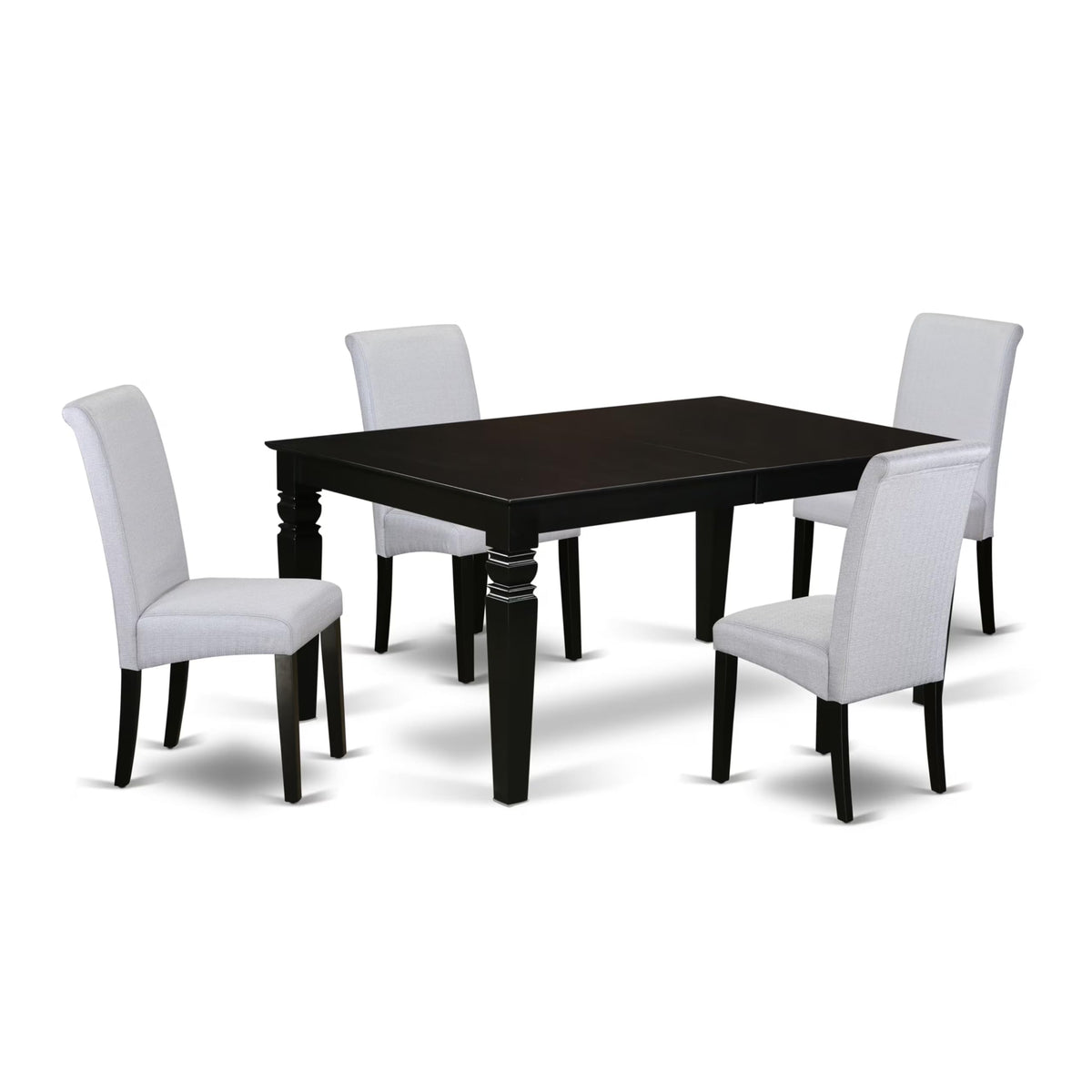 East West Furniture LGBA5-BLK-05 5 Piece Dinette Set Includes a Rectangle Dining Table with Butterfly Leaf and 4 Grey Linen Fabric Parson Dining Room Chairs, 42x84 Inch, Black