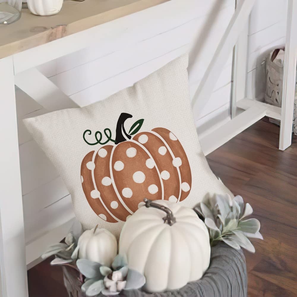 Geeory Fall Pillow Covers 16X16 Inch Polka Dots Pumpkin Throw Pillow Covers For Fall Thanksgiving Decorations Fall Party Pillows