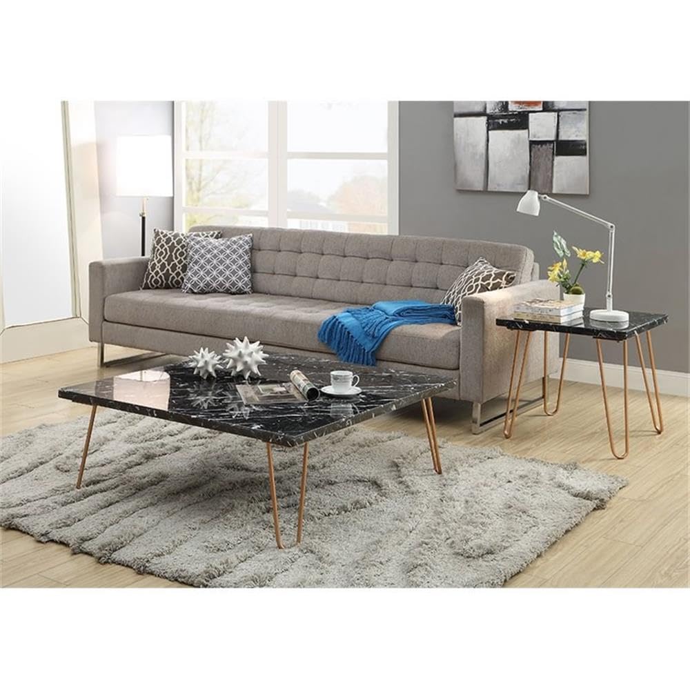 Acme Telestis 22" Square Marble Top End Table in Black and Gold
