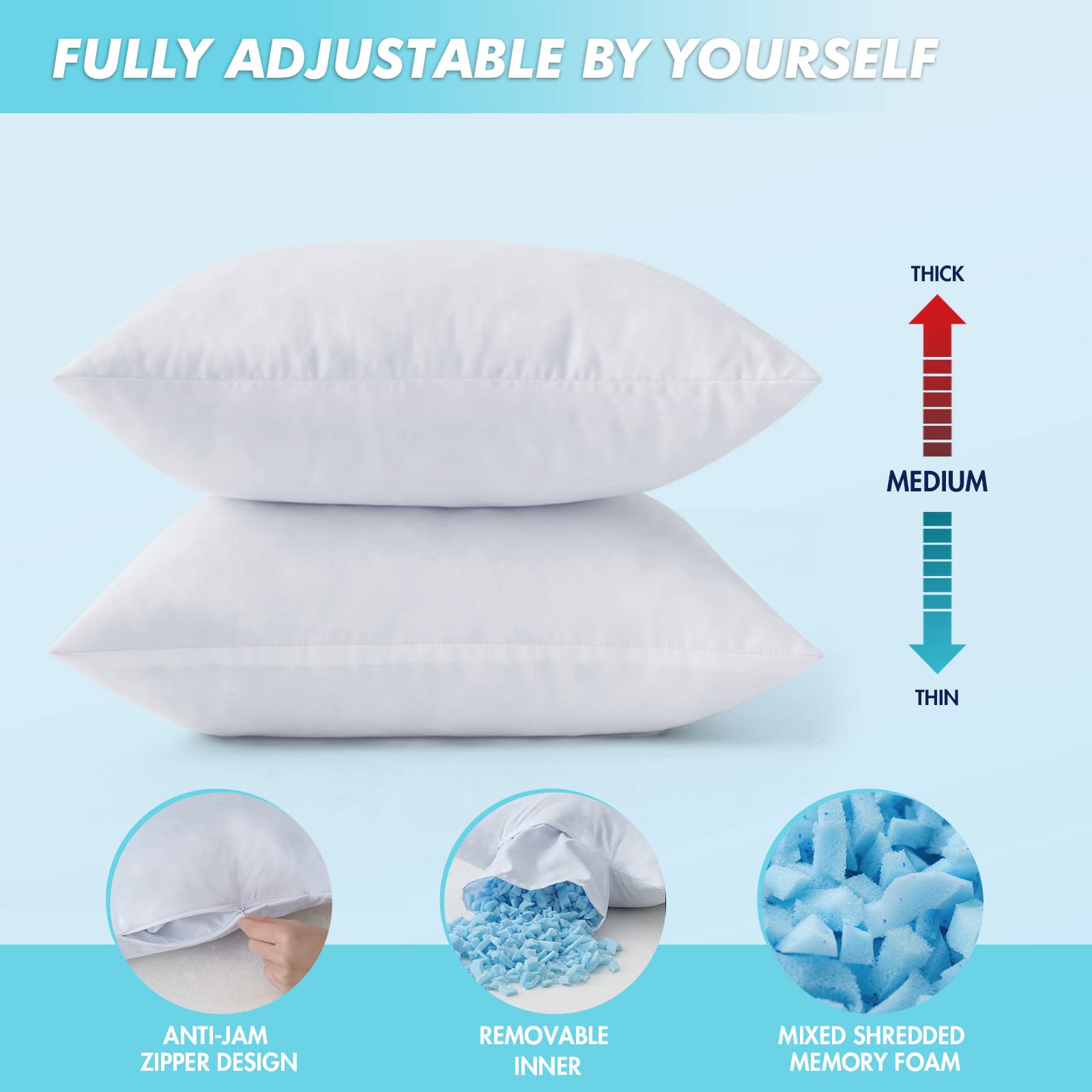Miulee Pack Of 2 16X16 Pillow Inserts-Decorative Shredded Memory Foam Cooling Throw Pillows-Adjustable Premium Square Wedding Pi