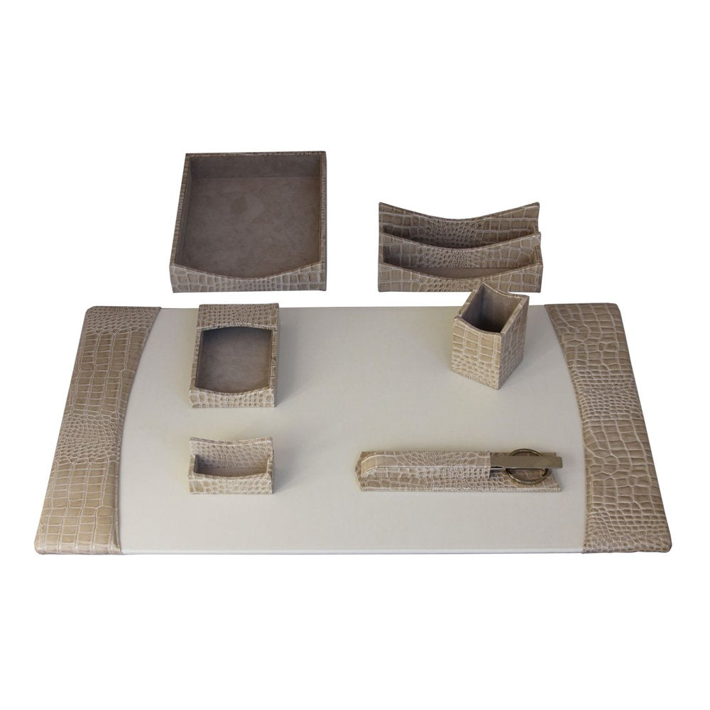 Protacini D6304 7 Piece Leather Desk Set, 34.75 X 20.75 X 5.38, Beige