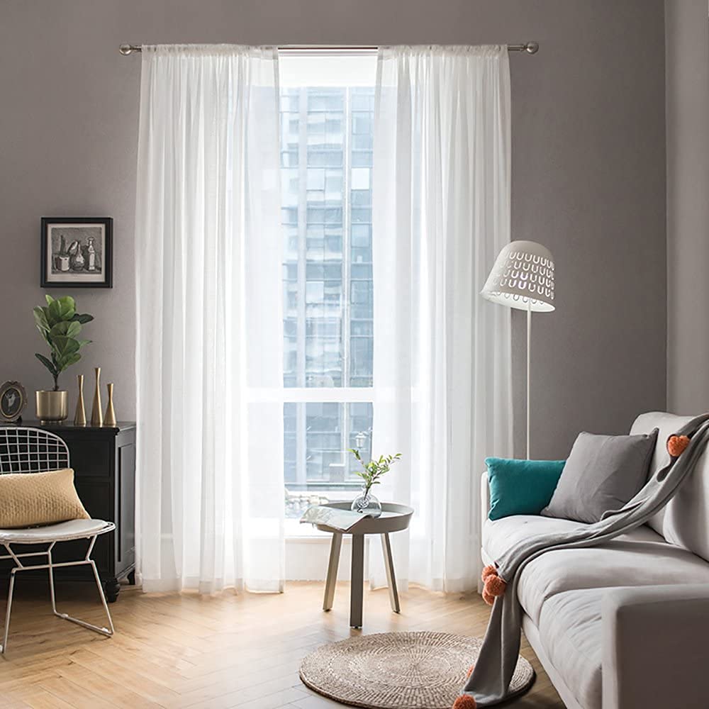 Miulee White Window Sheer Curtains For Bedroom Living Room Solid Elegant Net Drapes 2 Panels Width 38 X Length 63 Inches