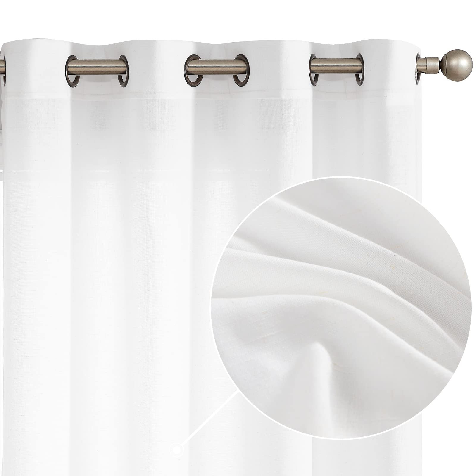 Jinchan Linen Curtains, Light Filtering Window Drapes With Grommet Top, Linen Off White Curtains 2 Panels For Living Room Farmho