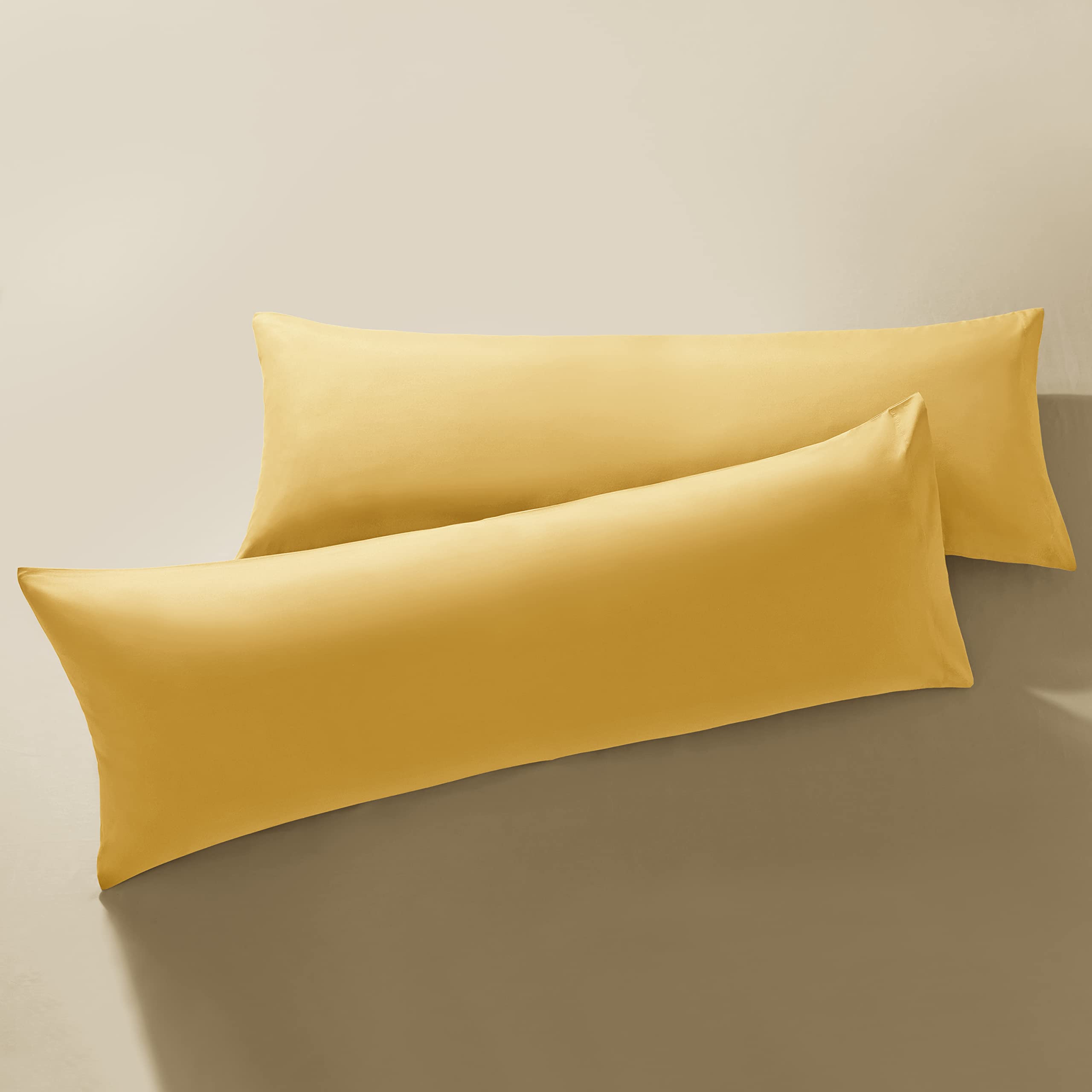 Milvowoc 2Pcs Brushed Microfiber Body Pillowcases - 20 X 48 Inch, Yellow Pillow Case Set Non Slip Envelope Pillow Cover With Moi