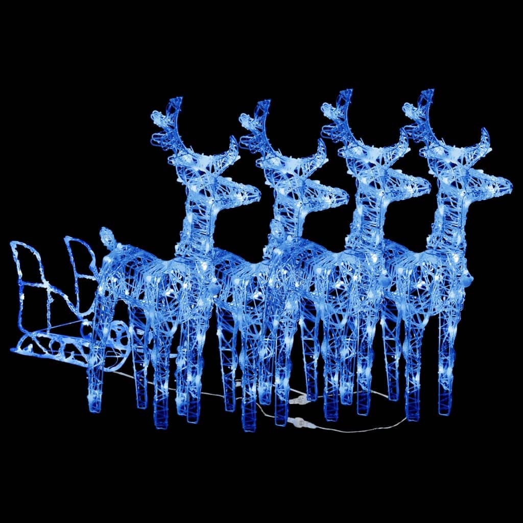 'Vidaxl Modern Christmas Ornaments - Blue Acrylic Led Reindeers & Sleigh Decoration, Weather-Resistant, With Multiple Lighting Effects, Indoor/Outdoor Use