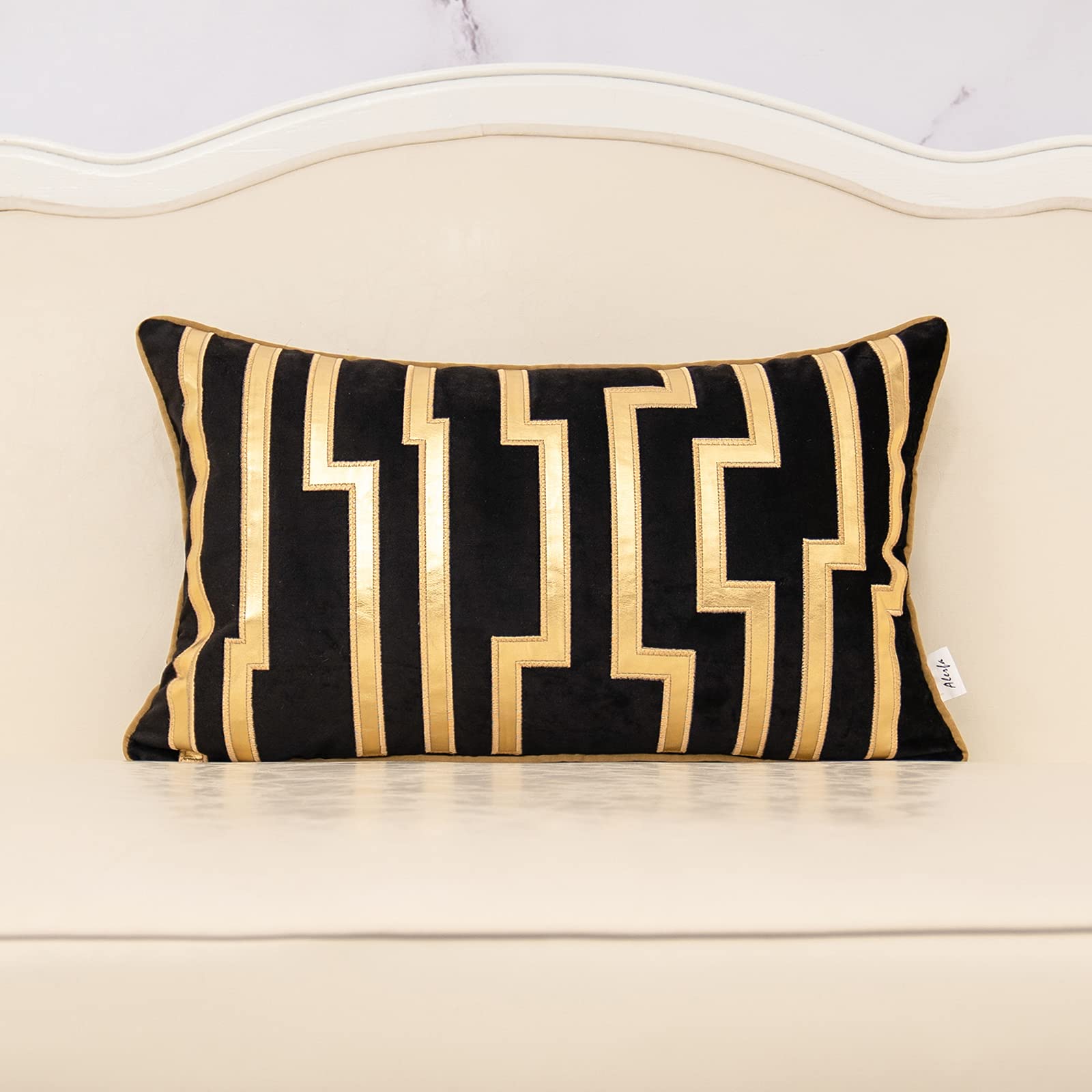 Alerfa 12 X 20 Inches Black Geometric Silver Leather Striped Cushion Cases Luxury European Throw Pillow Covers Decorative Pillow