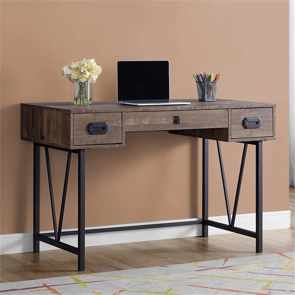 Monarch Specialties Computer Desk Home Office Laptop Storage Drawers 48' L Work Metal Brown