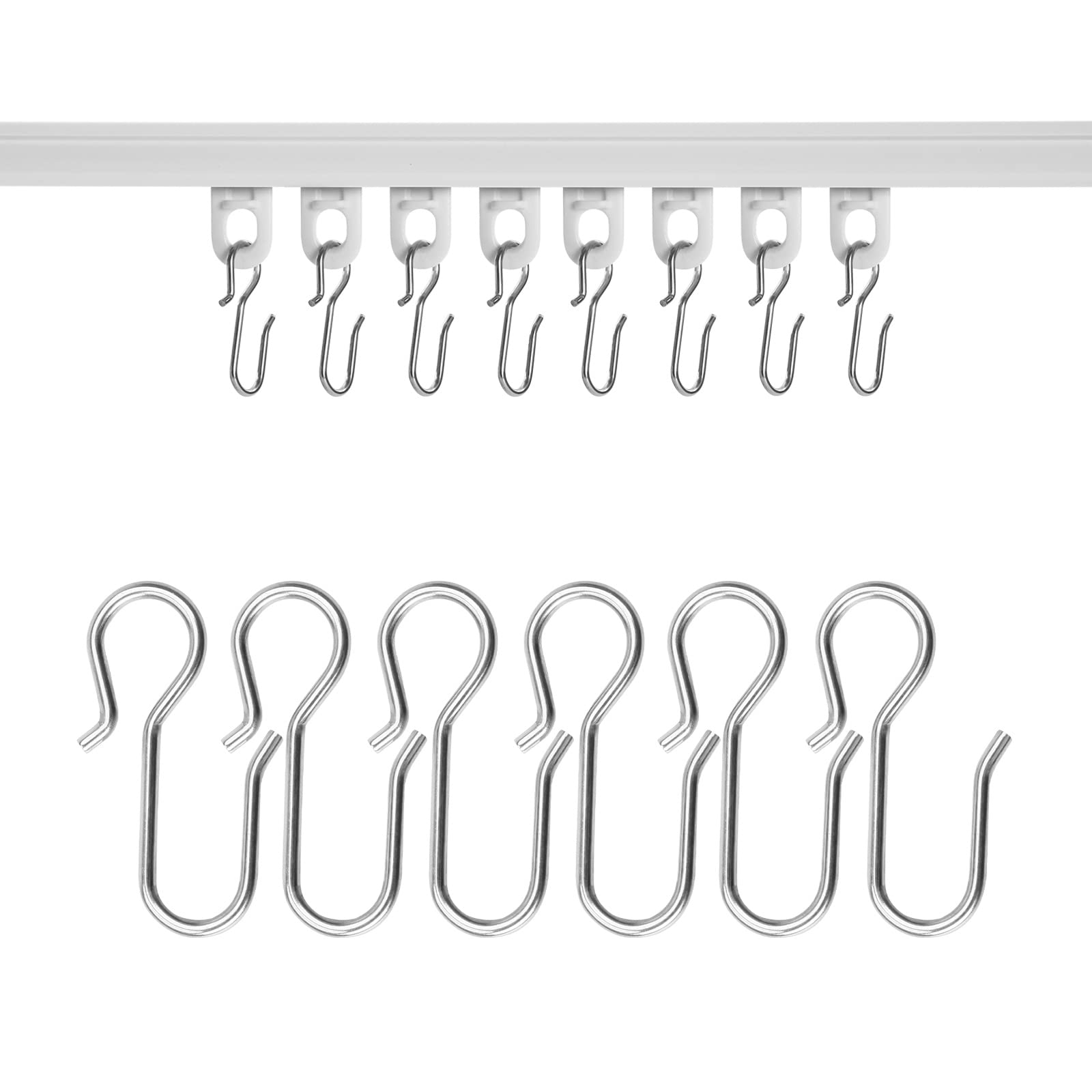 Metal Curtain Track Hooks S Shaped Small Curtain Hooks Stainless Steel Drape Wire Hooks For Ceiling Curtain Drape Track (30Pcs)