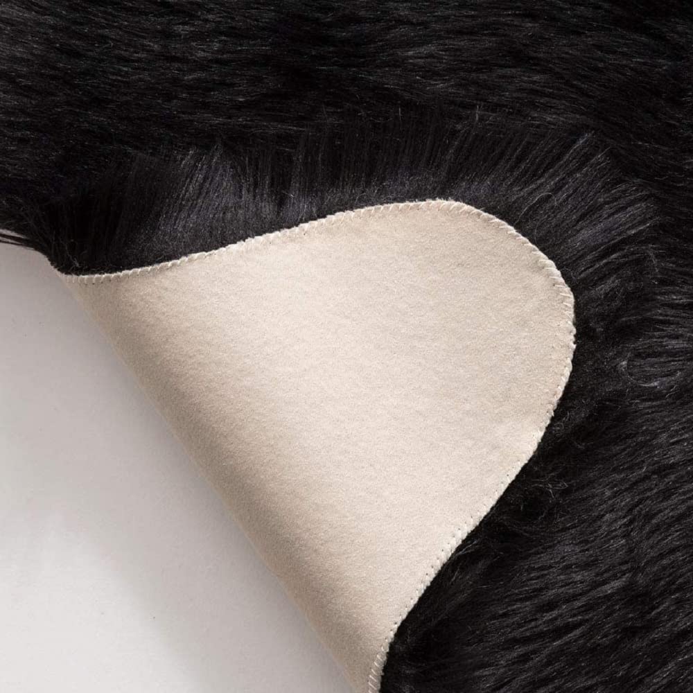 Orinova Black Shag Faux Fur 4X6 Area Rugs For Bedroom Washable Fuzzy Sheepskin Fur Rug For Living Room Nursery Rug