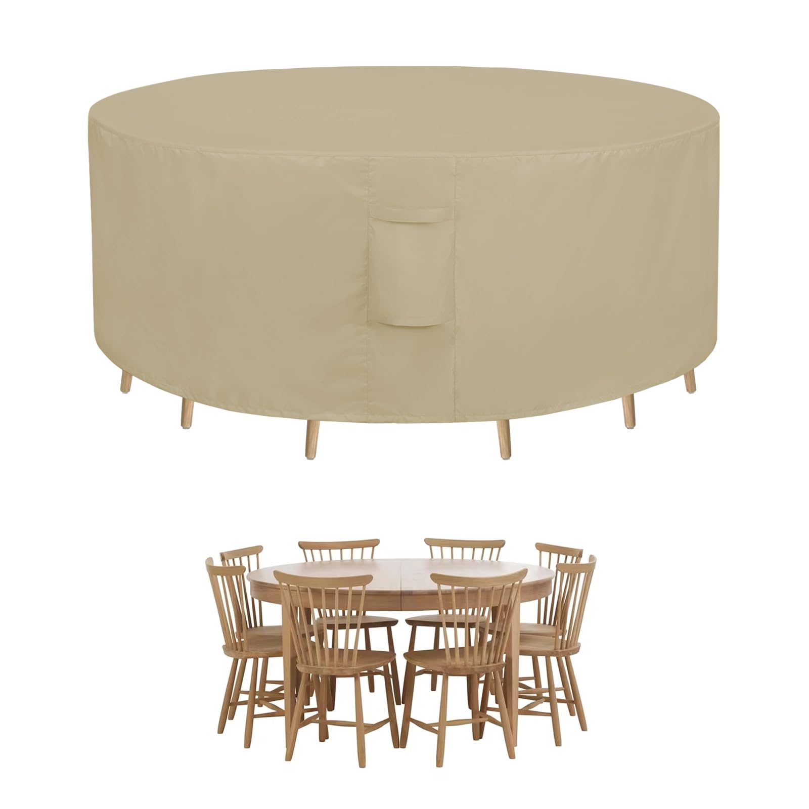Easy-Going Round Patio Furniture Cover Waterproof Outdoor Dining Table And Chair Cover Anti-Uv Outside Sectional Sofa Set Covers (72'Dia X 28'H, Camel)