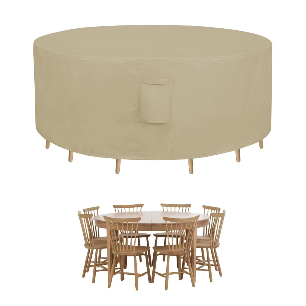 Easy-Going Round Patio Furniture Cover Waterproof Outdoor Dining Table And Chair Cover Anti-Uv Outside Sectional Sofa Set Covers (96'Dia X 28'H, Camel)