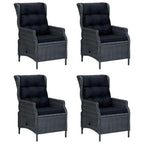vidaXL Patio Dining Set 5 Piece – Dark Gray Poly Rattan, Adjustable Backrest Chairs, Tempered Glass Tabletop – Outdoor/Garden/Deck Furniture
