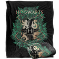 Harry Potter Blanket, 60x80 Hogwarts Green and Gold Floral Crest Silky Touch Super Soft Throw Blanket