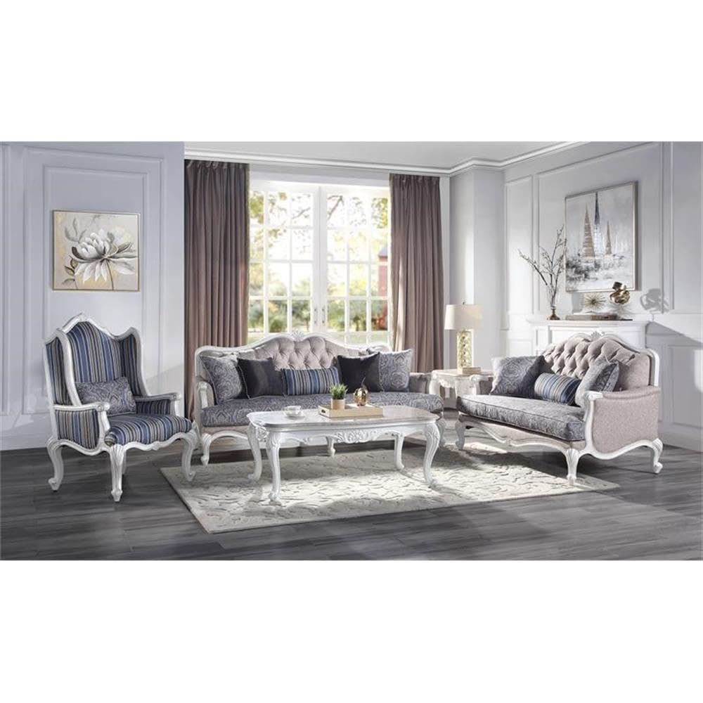 Acme Ciddrenar Button Tufted Fabric Upholstered Loveseat in White