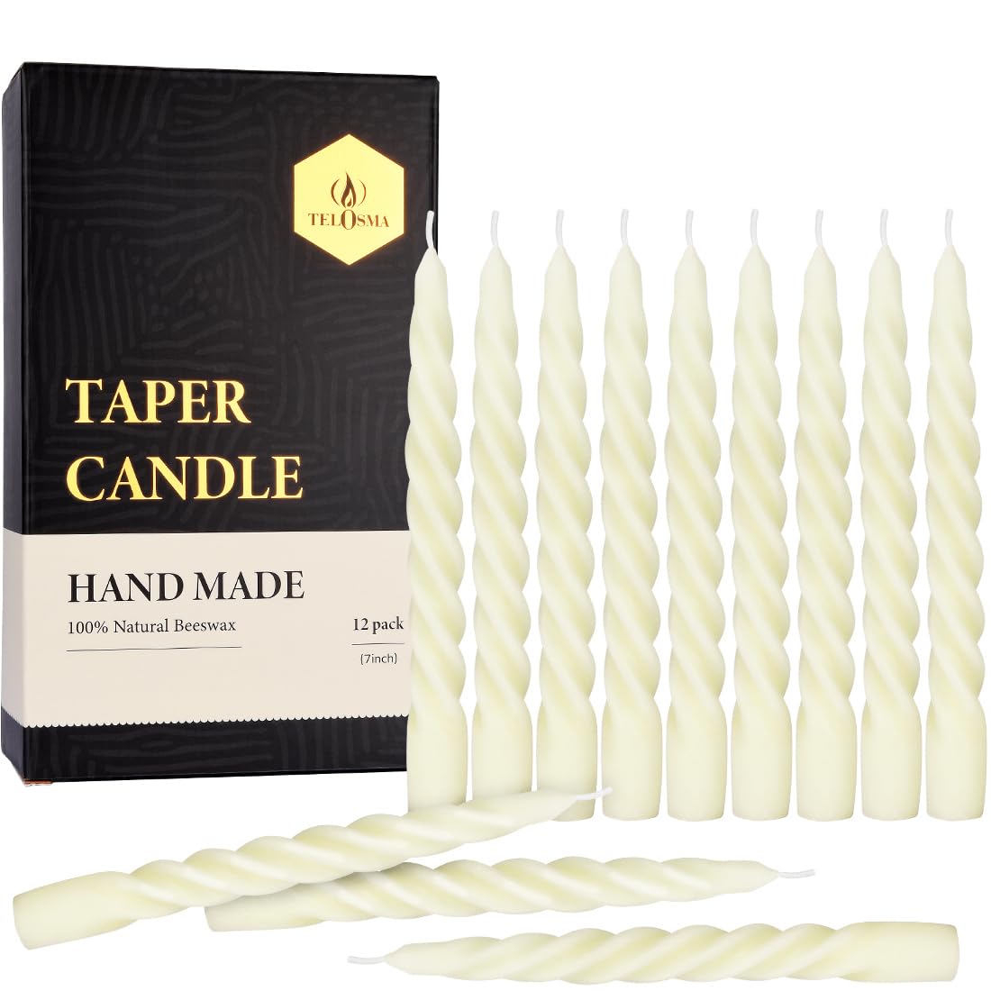 12 pcs Natural Beeswax Spiral Taper Candles, Dripless Short Candle Sticks for Dinner Wedding Party Christmas Home Decorations - 