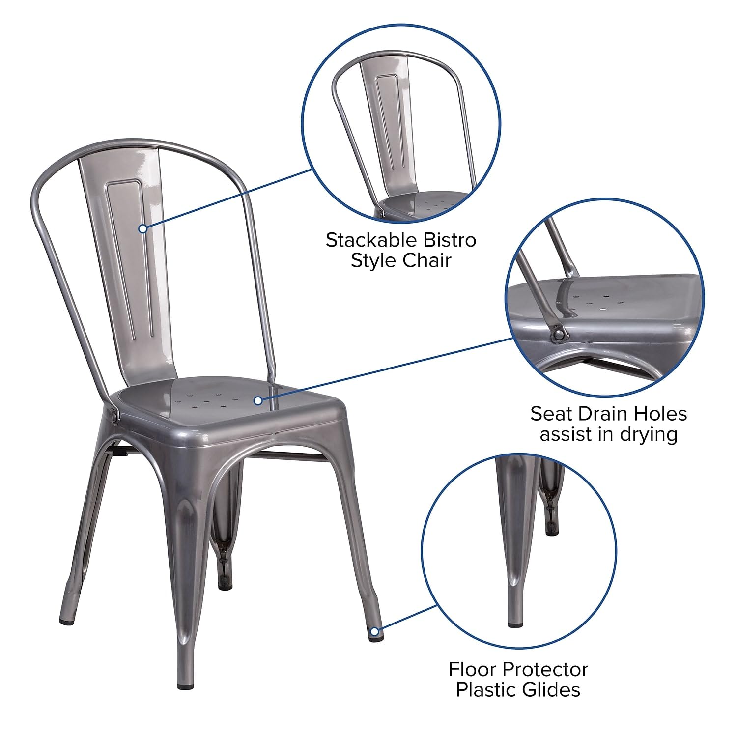 Flash Furniture Lincoln Clear Coated Metal Indoor Stackable Chair