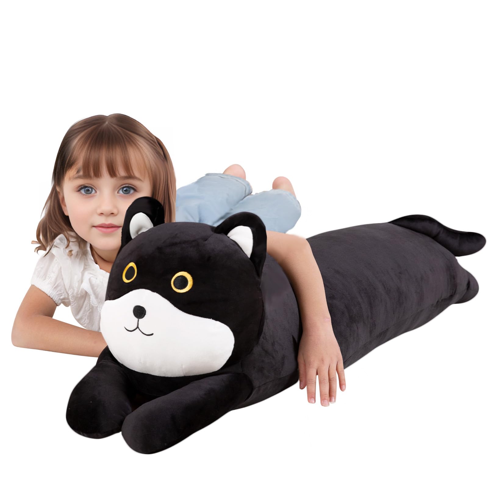 Jumbo Black Cat Plush Stuffed Animals, 40 ' ' Large Cat Plushies Long Pillow, Cute Kitty Soft Plush Toy Gift For Kids Boys Girls