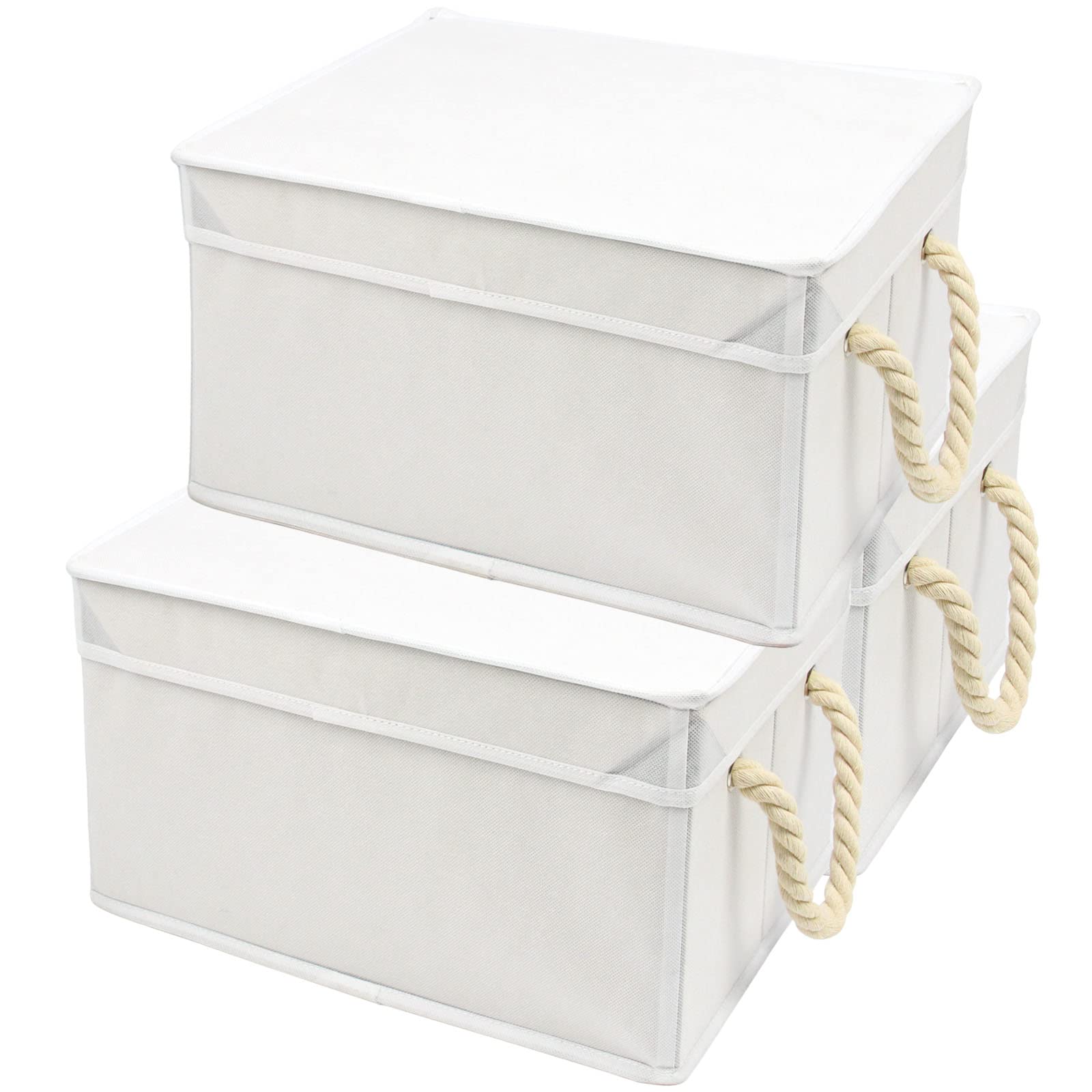 Casaphoria 3pcs Cube Collapsible Fabric Storage Bins with Rope Handles,Thicker Foldable Rectangular Canvas Storage Box with Lid 