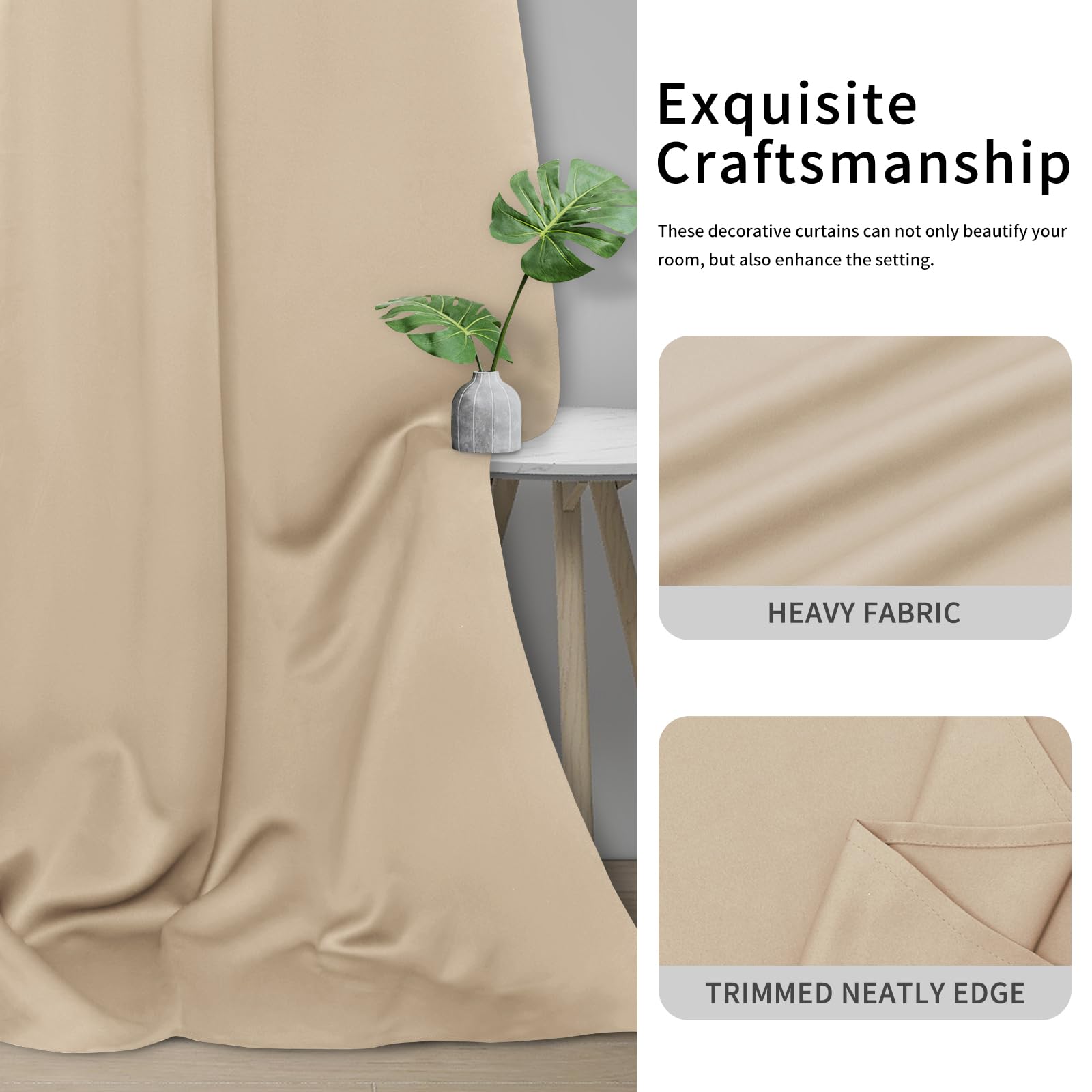 Easy-Going Blackout Curtains For Bedroom, Solid Thermal Insulated Grommet And Noise Reduction Window Drapes, Room Darkening Curtains For Living Room, 2 Panels (42X45 In, Beige)