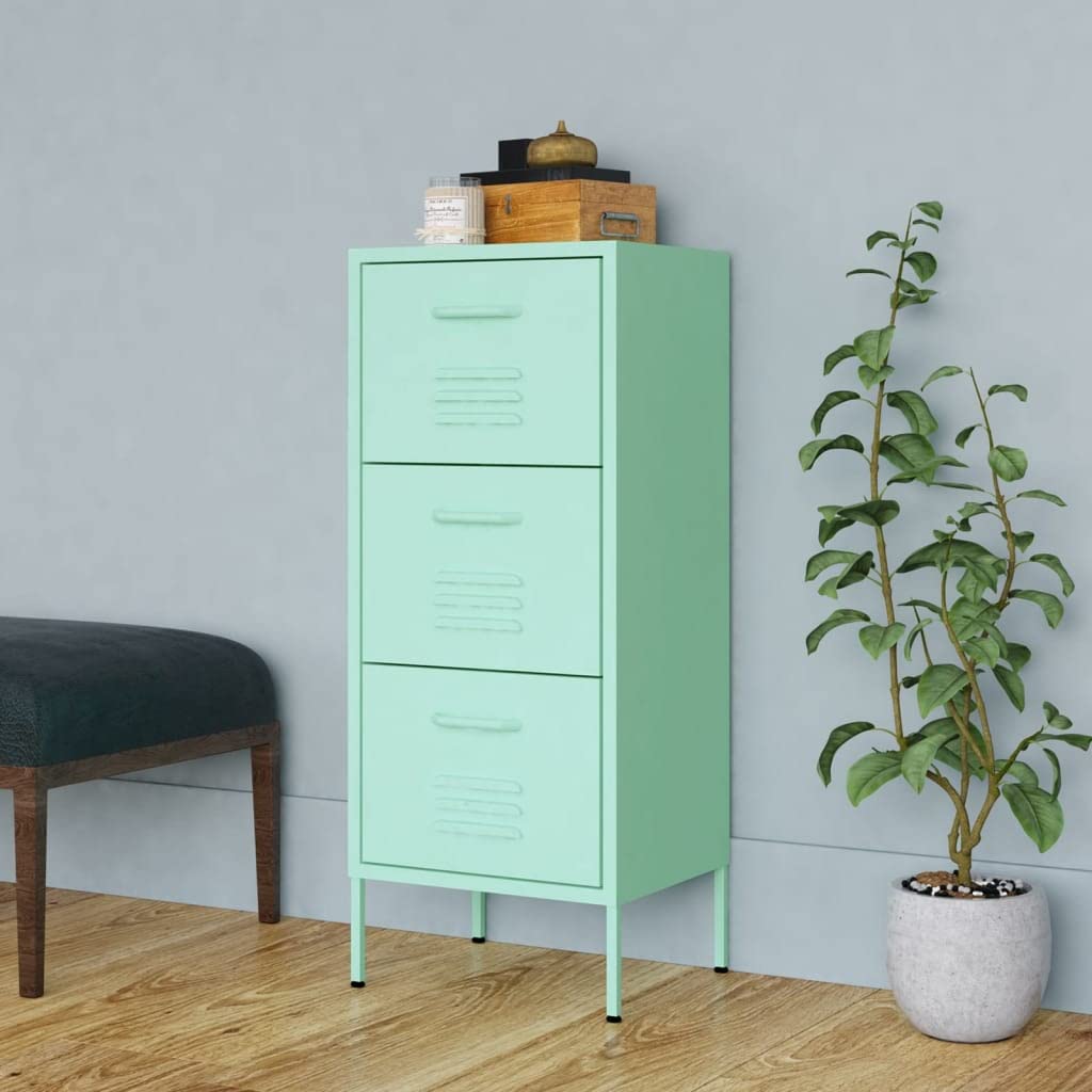 vidaXL Mint Green Steel Storage Cabinet, 16.7"x13.8"x40", Adjustable Levellers, Extendable Drawers with Ballbearing Runners, Industrial Style, Load Capacity up to 132.3 lb