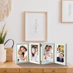 POILKMNI 4-Panel Hinged Picture Frame Rustic Wood 5x7 Grey