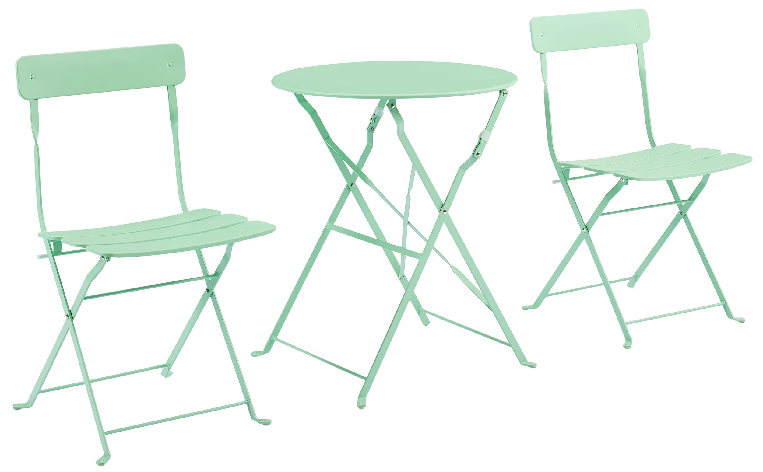 Crosley Furniture Karlee 3-Piece Indoor Outdoor Bistro Set, Retro Metal Folding Patio Table and Chairs, Mint