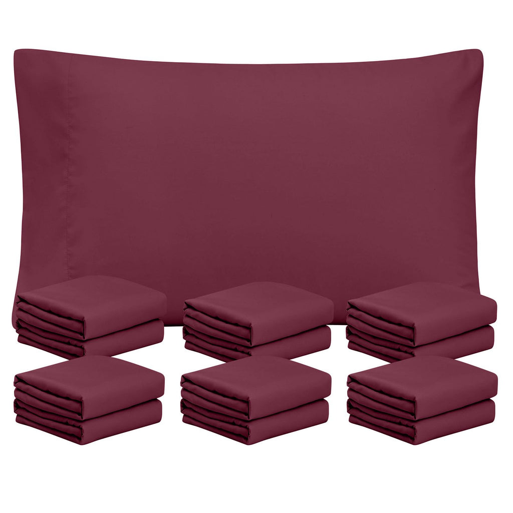 Freshculture Burgundy Pillowcases Queen Size 12 Pack - Bulk Pillowcase Set - Envelope Closure - Soft Brushed Microfiber Fabric -